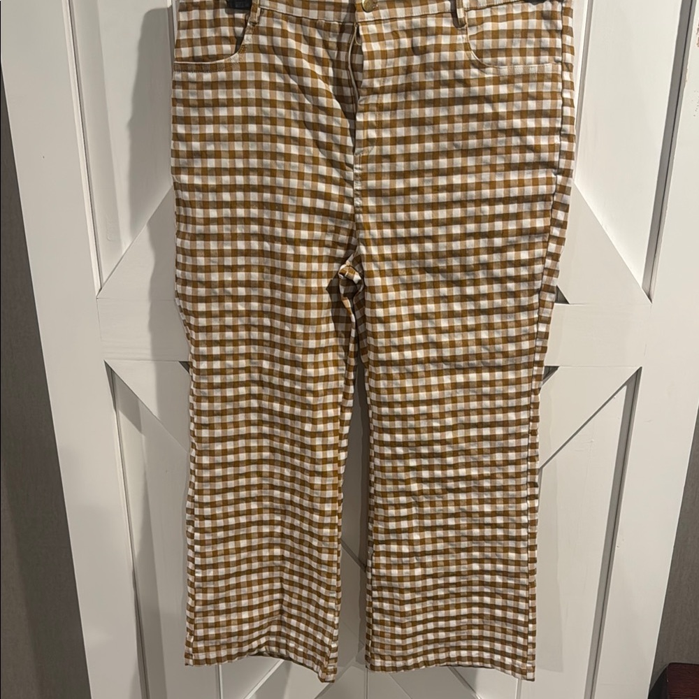 Hayden Brown and White Checkered Flare Pants